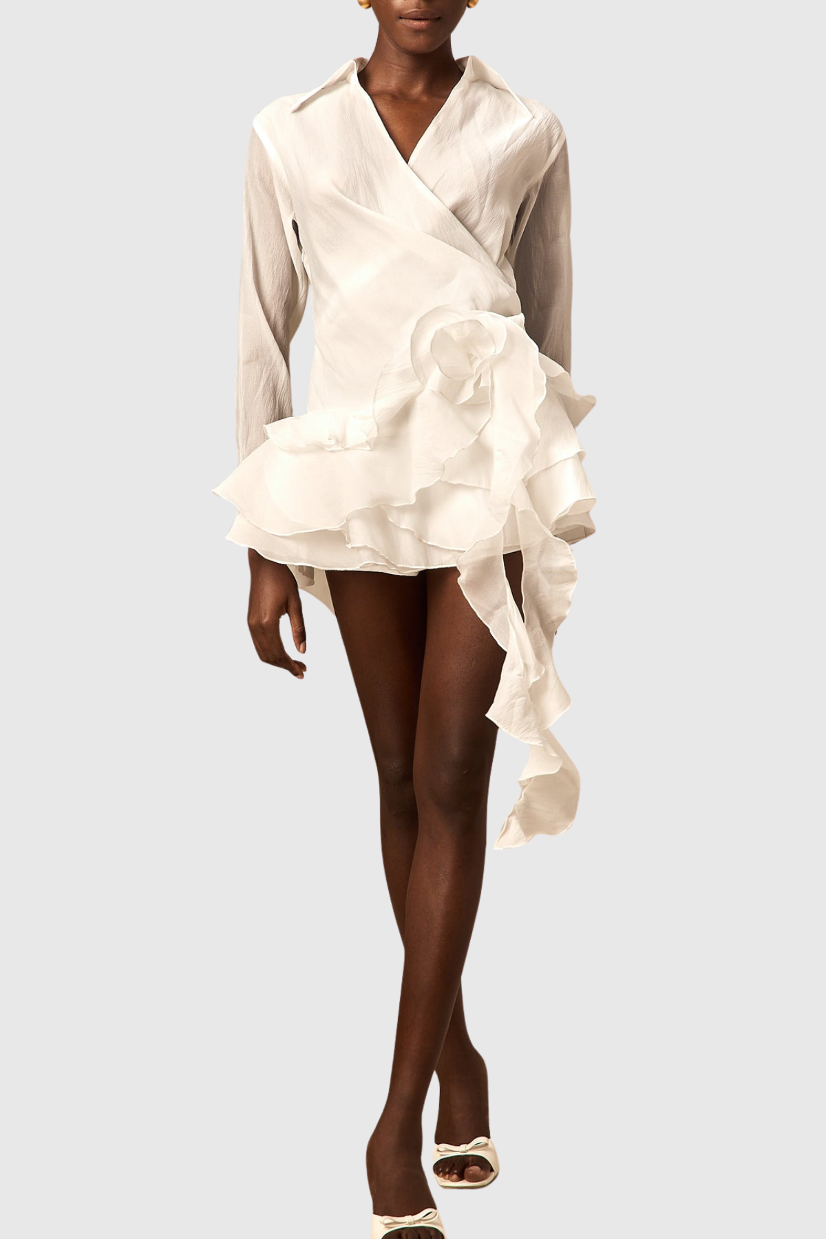 Jaela Floral Ruffle Mini Dress - White