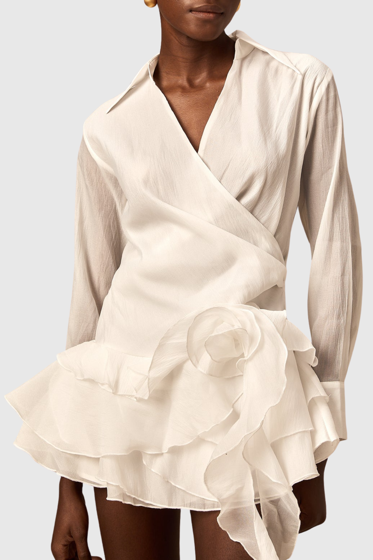 Jaela Floral Ruffle Mini Dress - White