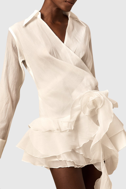 Jaela Floral Ruffle Mini Dress - White