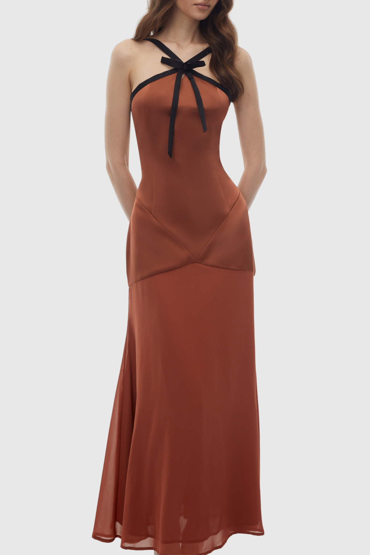 Jafna Halter Bow Satin Maxi Dress
