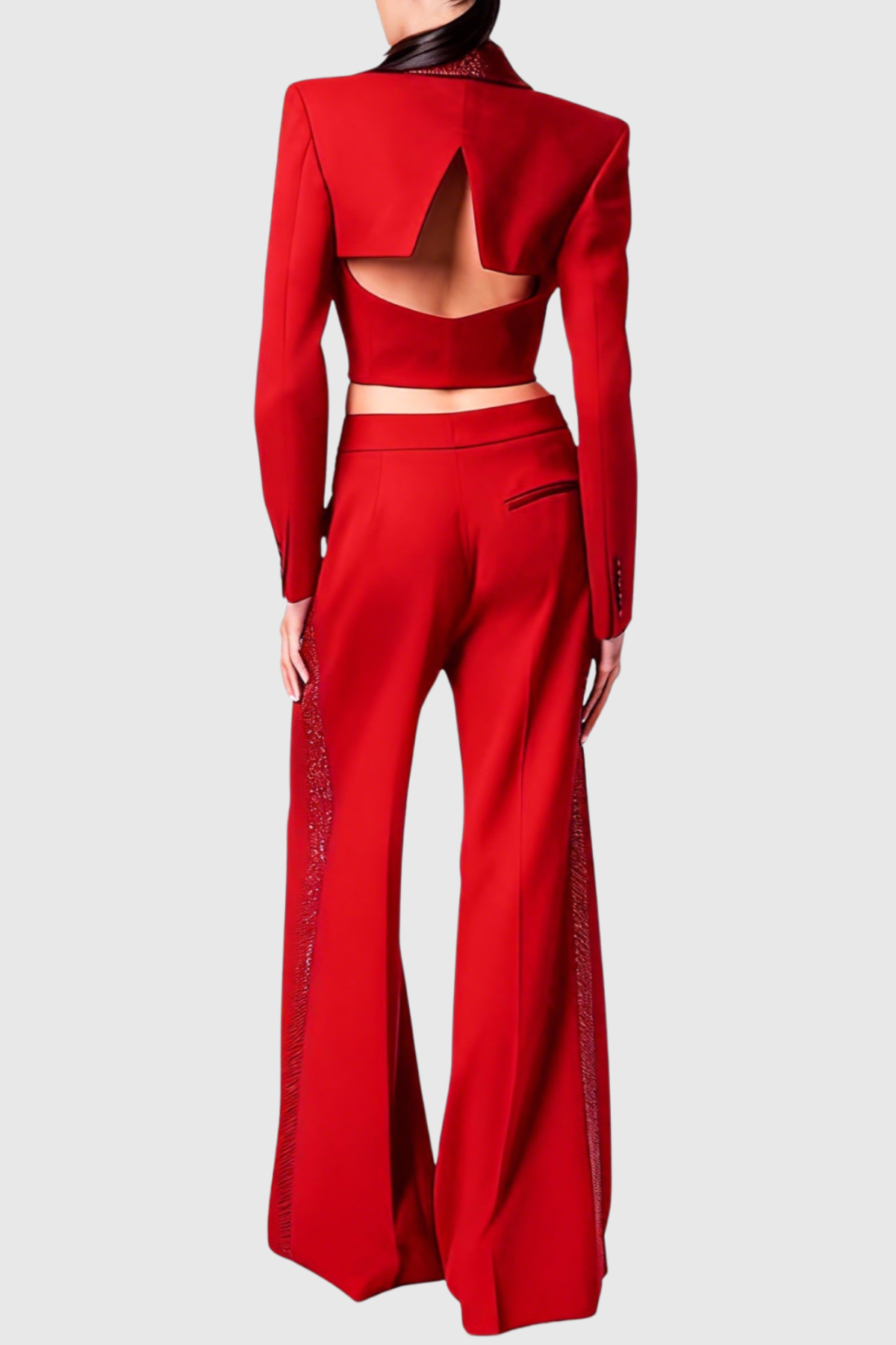 Jaime Cropped Crystal Embellished Blazer - Red
