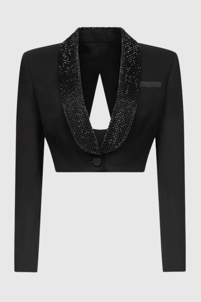 Jaime Cropped Crystal Embellished Blazer - Black