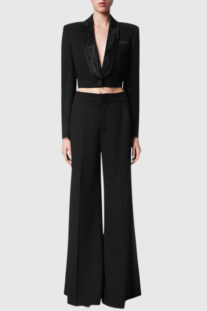 Jaime Cropped Crystal Embellished Blazer - Black