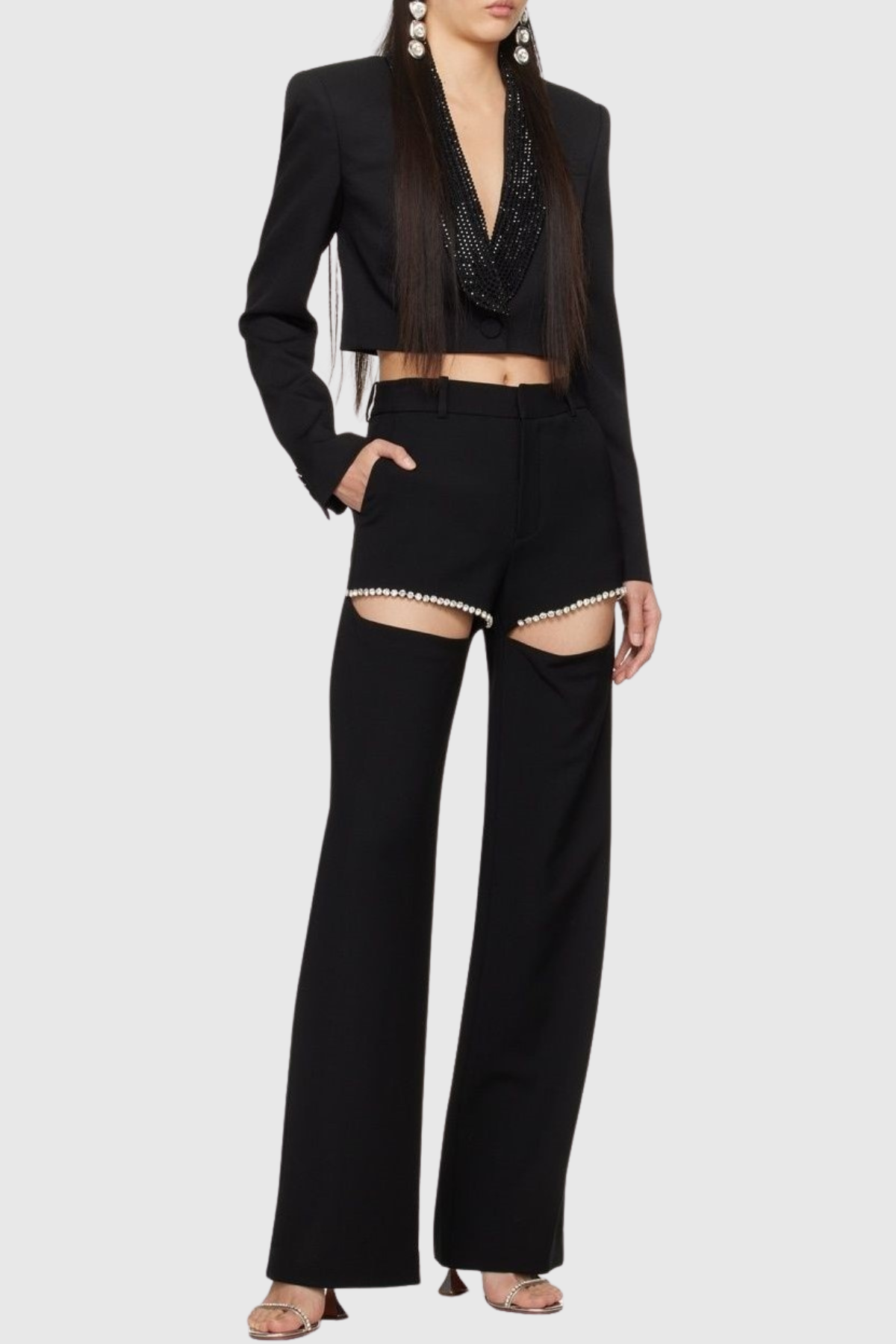 Jaime Cropped Crystal Embellished Blazer - Black