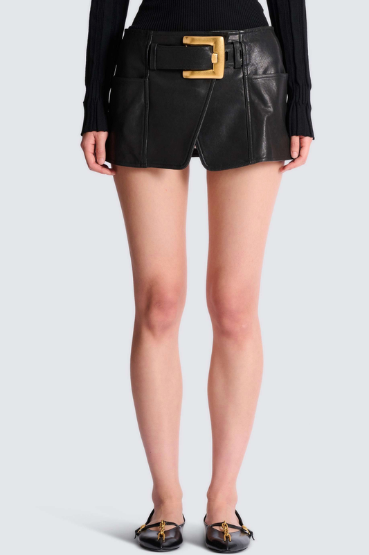 Jaira Leather Belted Mini Skirt
