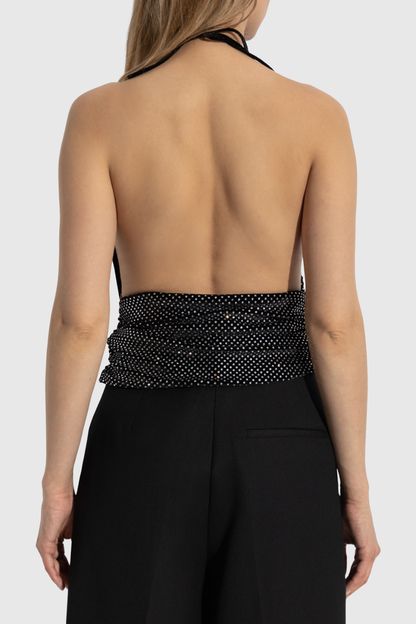 Jairo Crystal Embellished Halter Top