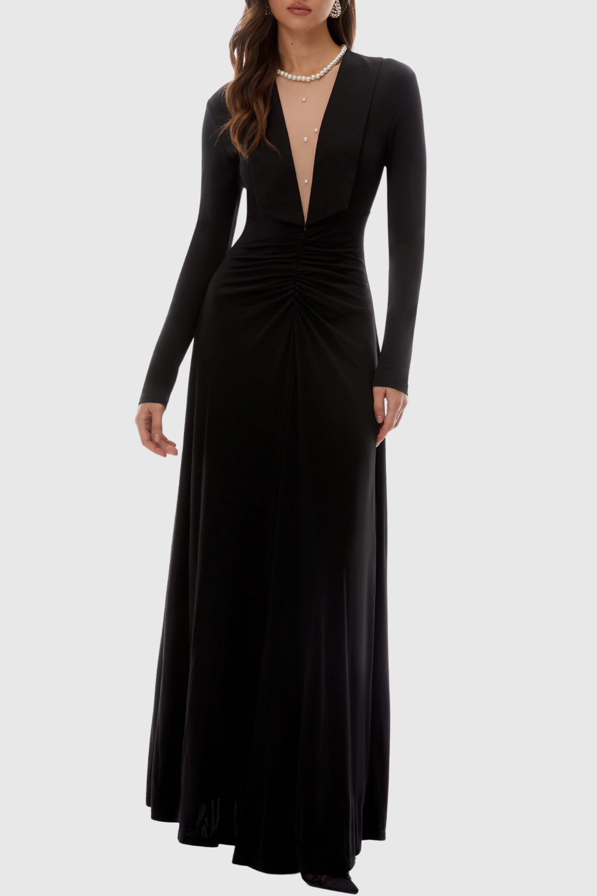 Jakobe Pearl Embellished Ruched Maxi Dress