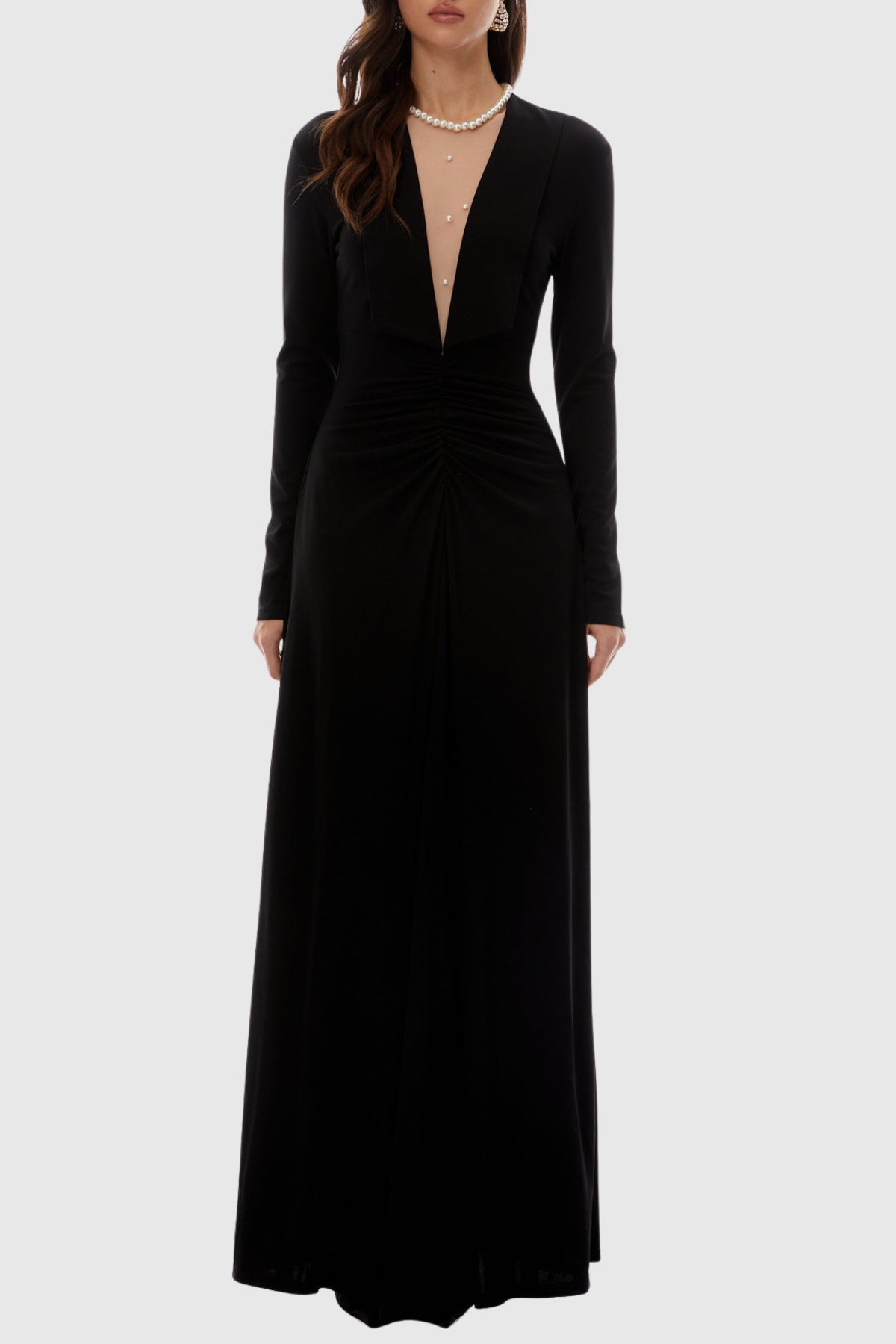 Jakobe Pearl Embellished Ruched Maxi Dress