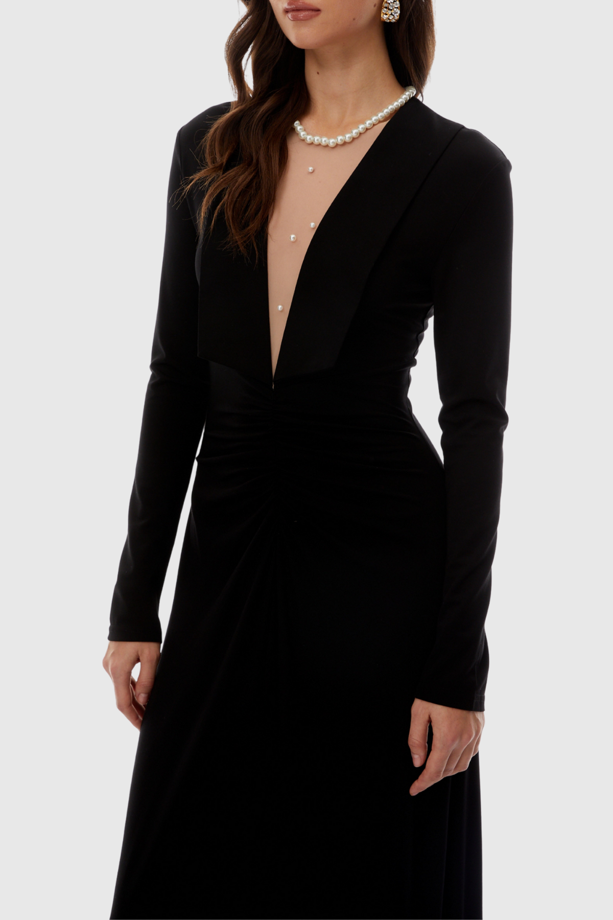 Jakobe Pearl Embellished Ruched Maxi Dress