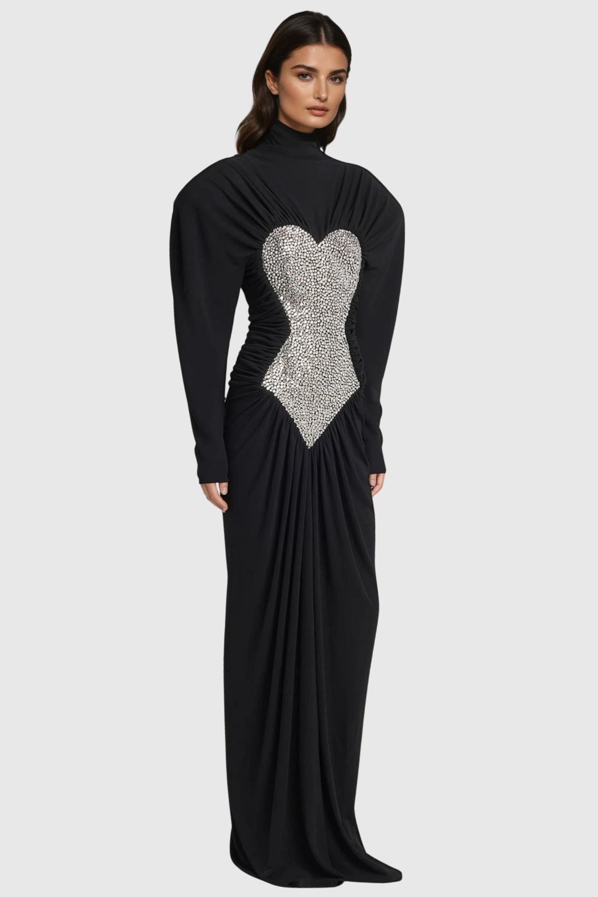 Jakobo Crystal Embellished Ruched Maxi Dress - Black