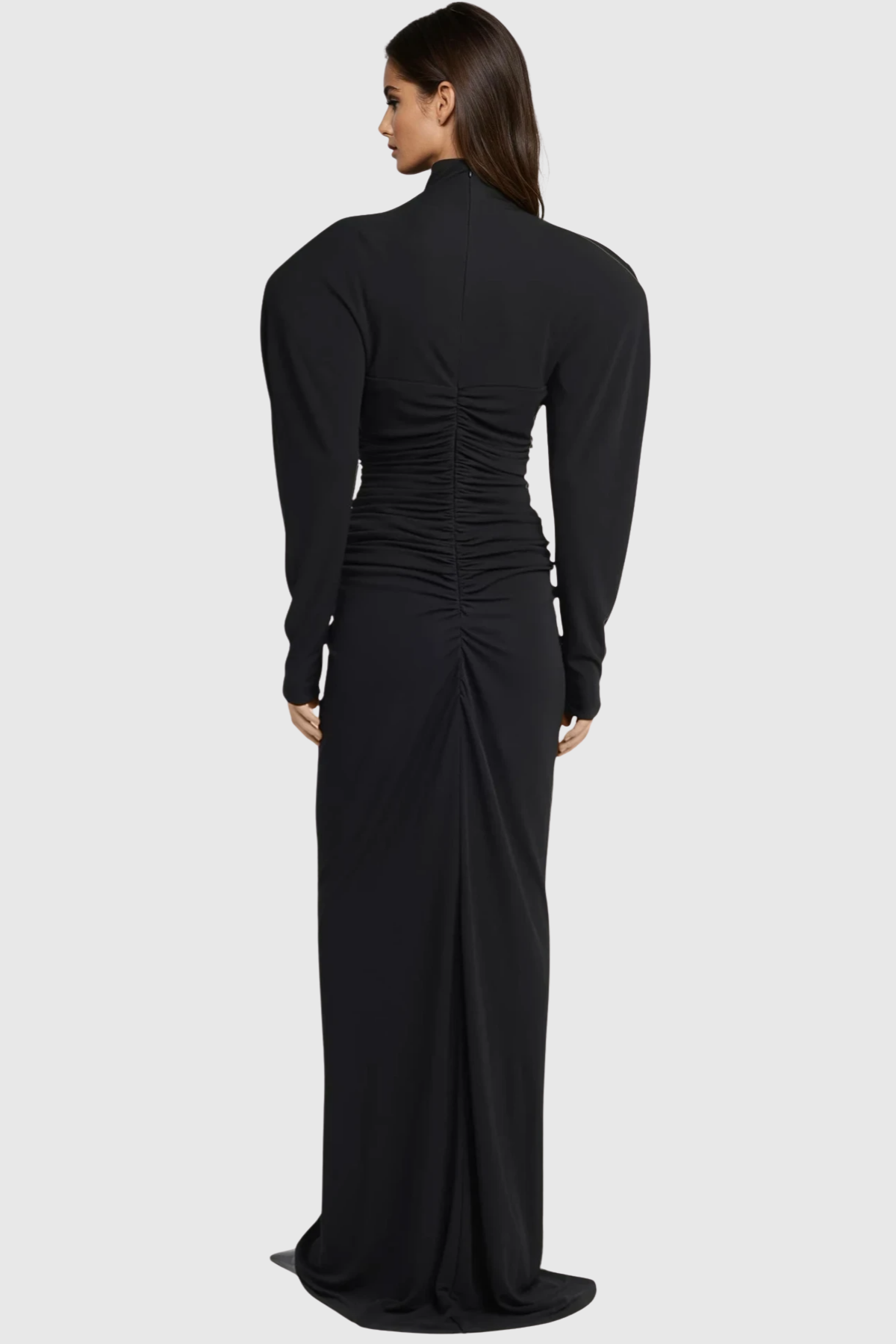 Jakobo Crystal Embellished Ruched Maxi Dress - Black