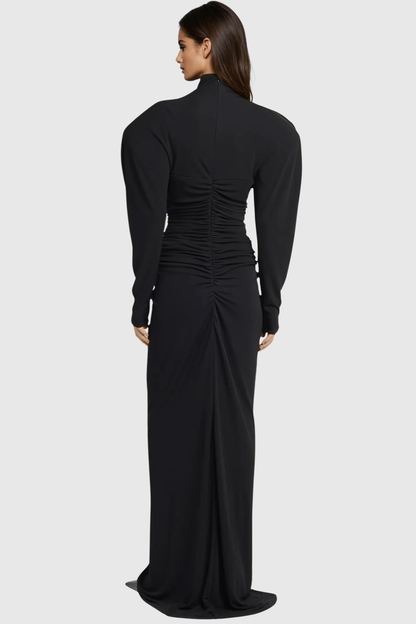Jakobo Crystal Embellished Ruched Maxi Dress - Black