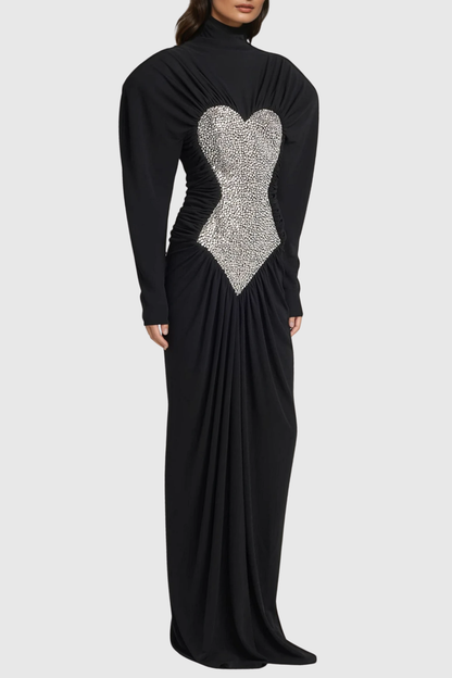 Jakobo Crystal Embellished Ruched Maxi Dress - Black