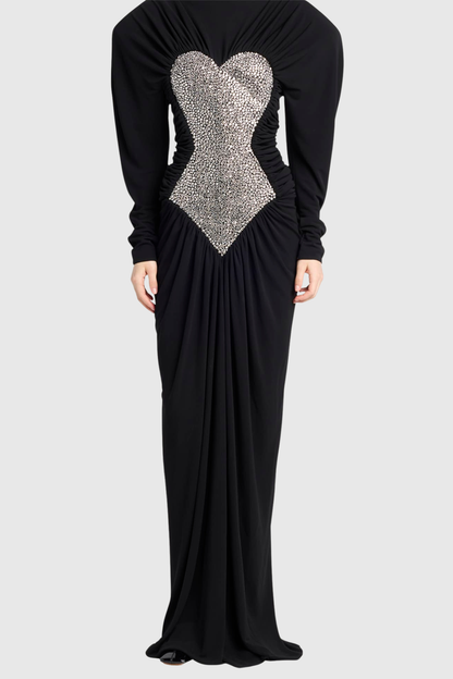 Jakobo Crystal Embellished Ruched Maxi Dress - Black