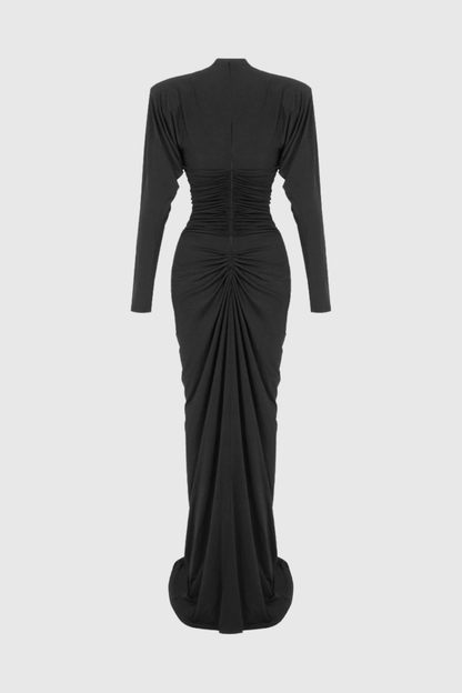 Jakobo Crystal Embellished Ruched Maxi Dress - Black