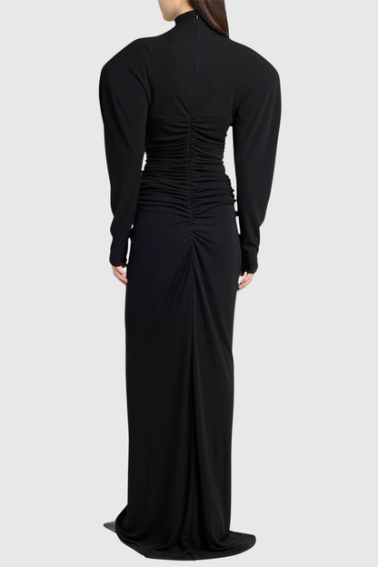 Jakobo Crystal Embellished Ruched Maxi Dress - Black