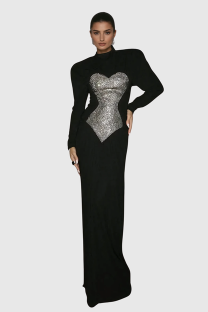 Jakobo Crystal Embellished Ruched Maxi Dress - Black