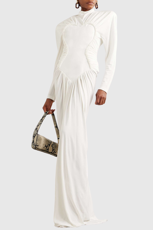 Jakobo Long Sleeve Ruched Maxi Dress - White