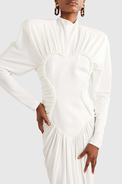 Jakobo Long Sleeve Ruched Maxi Dress - White