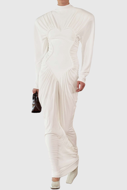 Jakobo Long Sleeve Ruched Maxi Dress - White