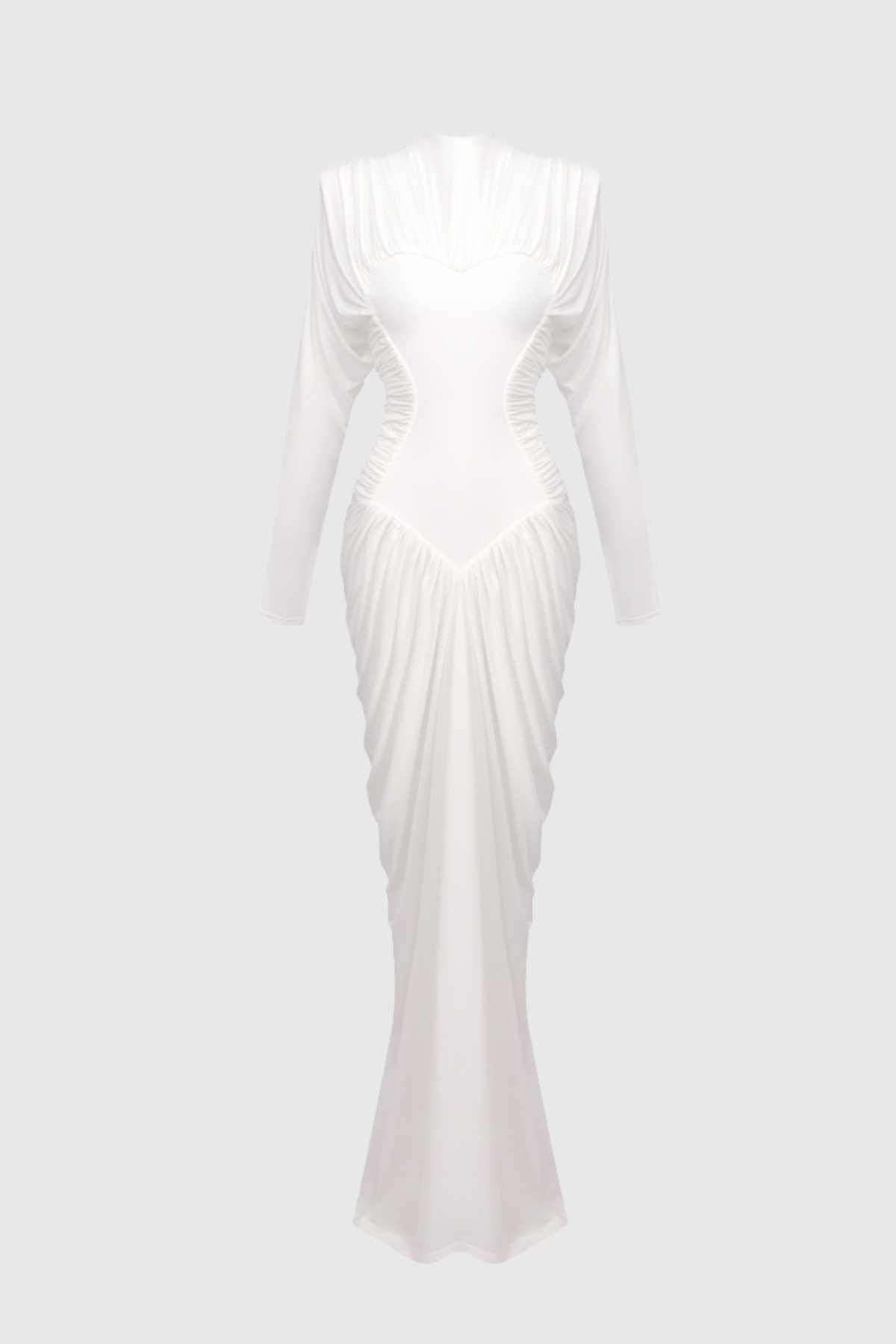 Jakobo Long Sleeve Ruched Maxi Dress - White