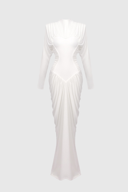 Jakobo Long Sleeve Ruched Maxi Dress - White