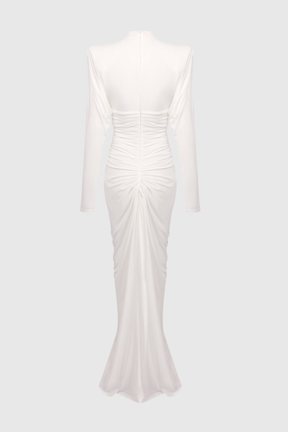 Jakobo Long Sleeve Ruched Maxi Dress - White
