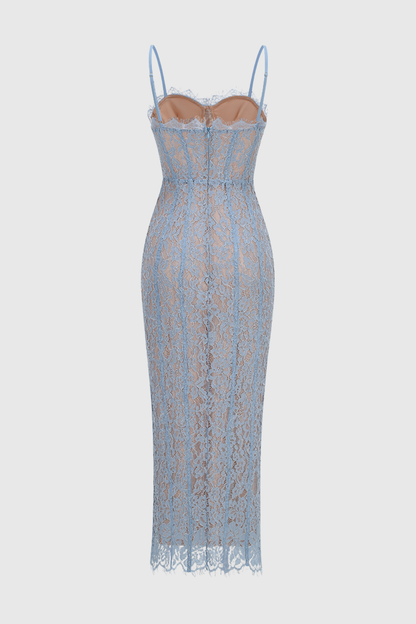Jalana Lace Corset Midi Dress - Blue