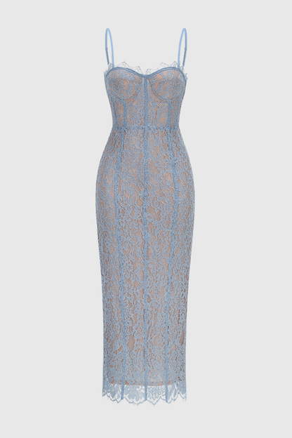 Jalana Lace Corset Midi Dress - Blue