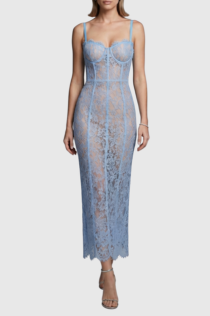 Jalana Lace Corset Midi Dress - Blue