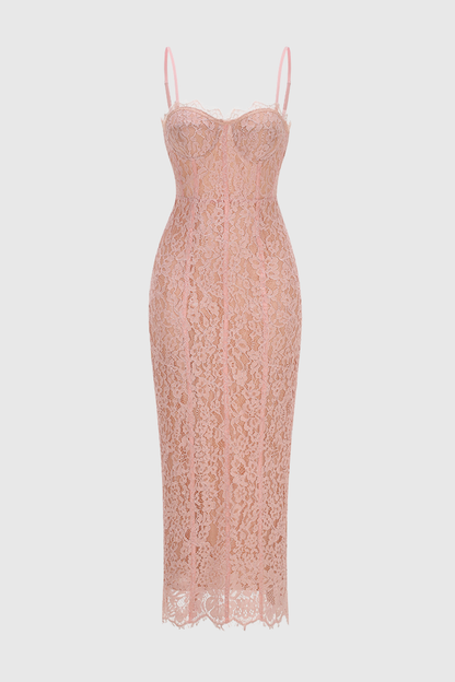 Jalana Lace Corset Midi Dress - Pink