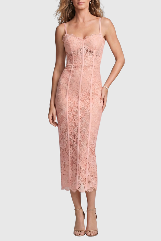 Jalana Lace Corset Midi Dress - Pink