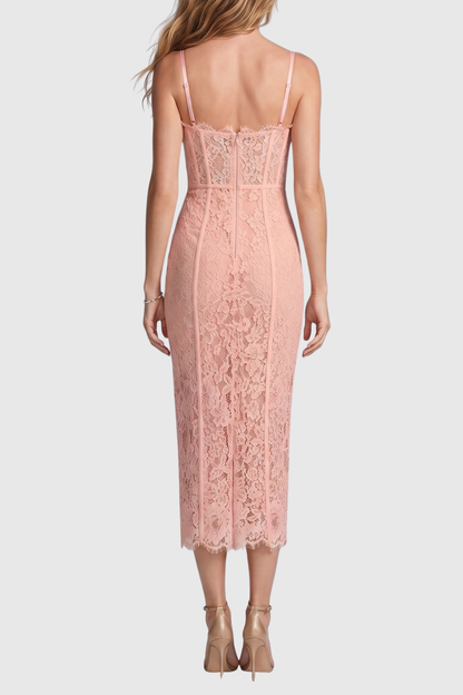 Jalana Lace Corset Midi Dress - Pink