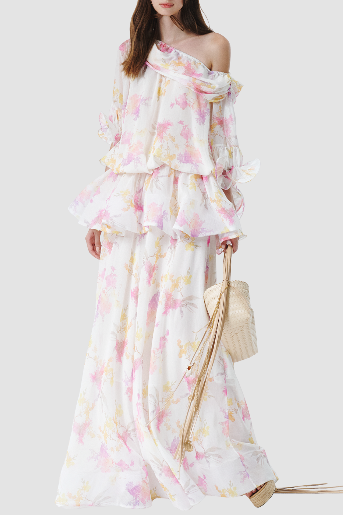 Jamshi Floral Off Shoulder Ruffle Maxi Dress