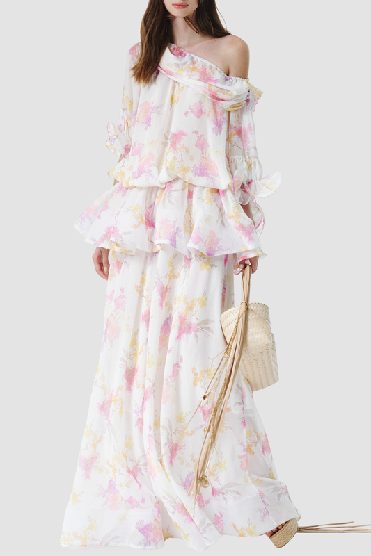 Jamshi Floral Off Shoulder Ruffle Maxi Dress