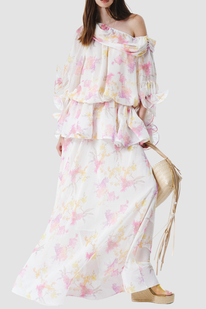 Jamshi Floral Off Shoulder Ruffle Maxi Dress