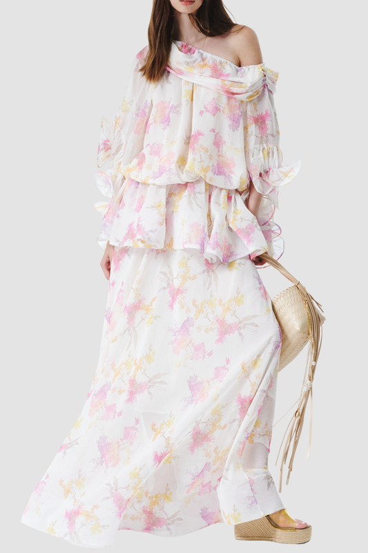 Jamshi Floral Off Shoulder Ruffle Maxi Dress