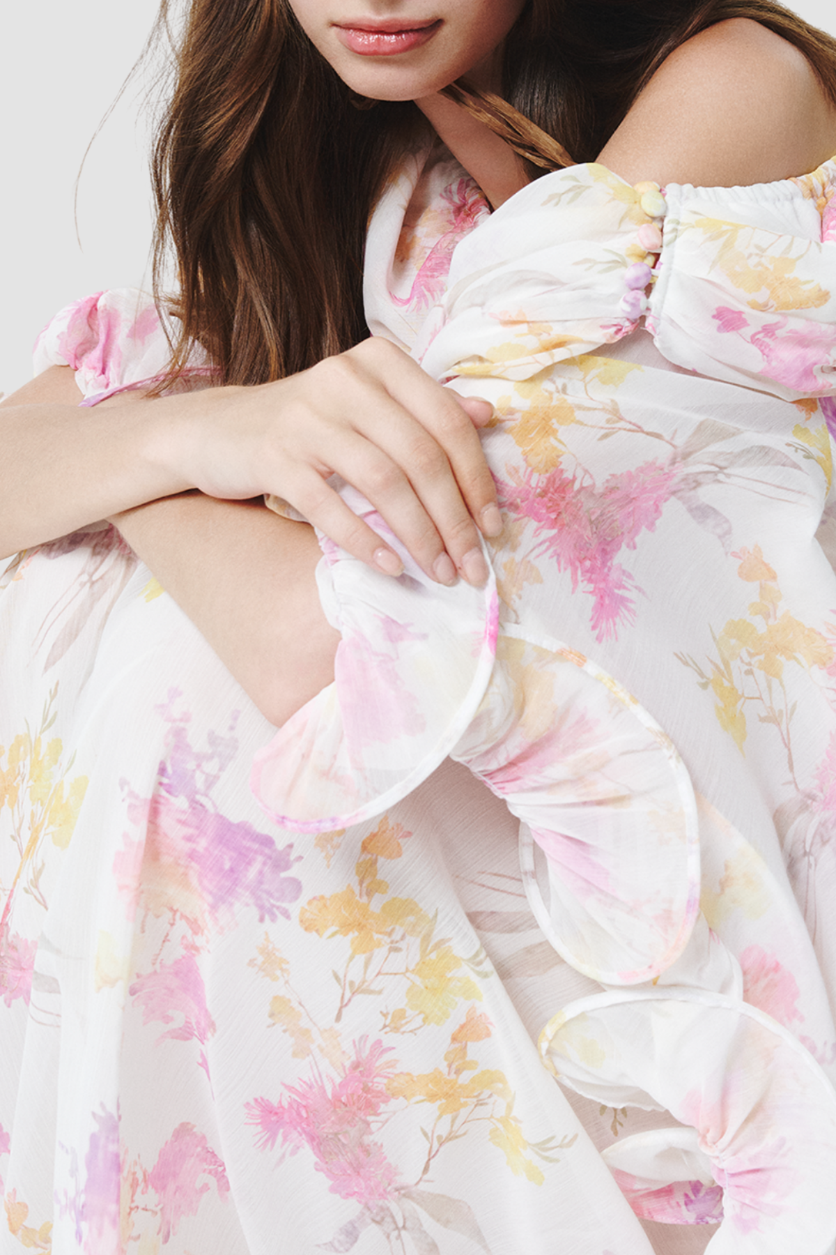 Jamshi Floral Off Shoulder Ruffle Maxi Dress