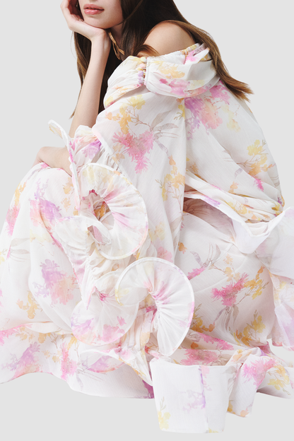Jamshi Floral Off Shoulder Ruffle Maxi Dress
