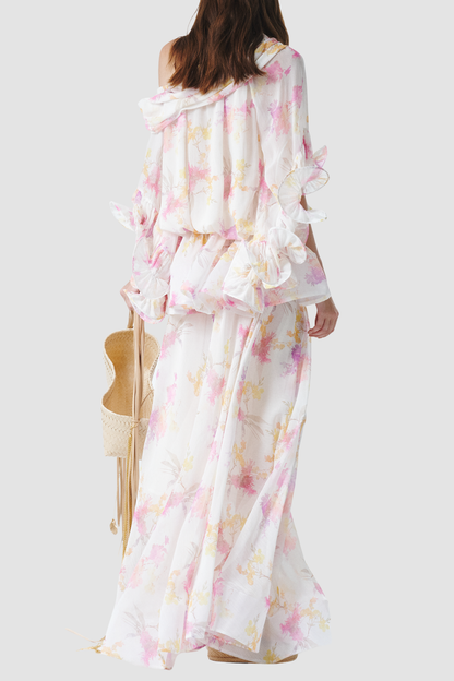 Jamshi Floral Off Shoulder Ruffle Maxi Dress