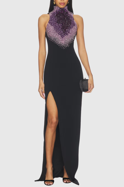 Janeta Crystal Sleeveless Split Maxi Dress