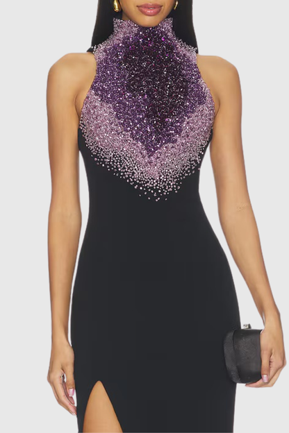 Janeta Crystal Sleeveless Split Maxi Dress
