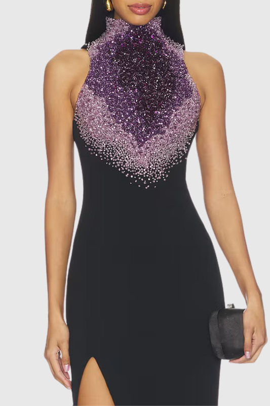 Janeta Crystal Sleeveless Split Maxi Dress