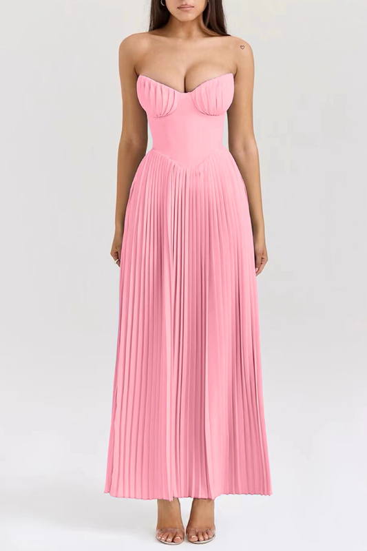 Jaslynn Strapless Pleated Maxi Dress - Pink