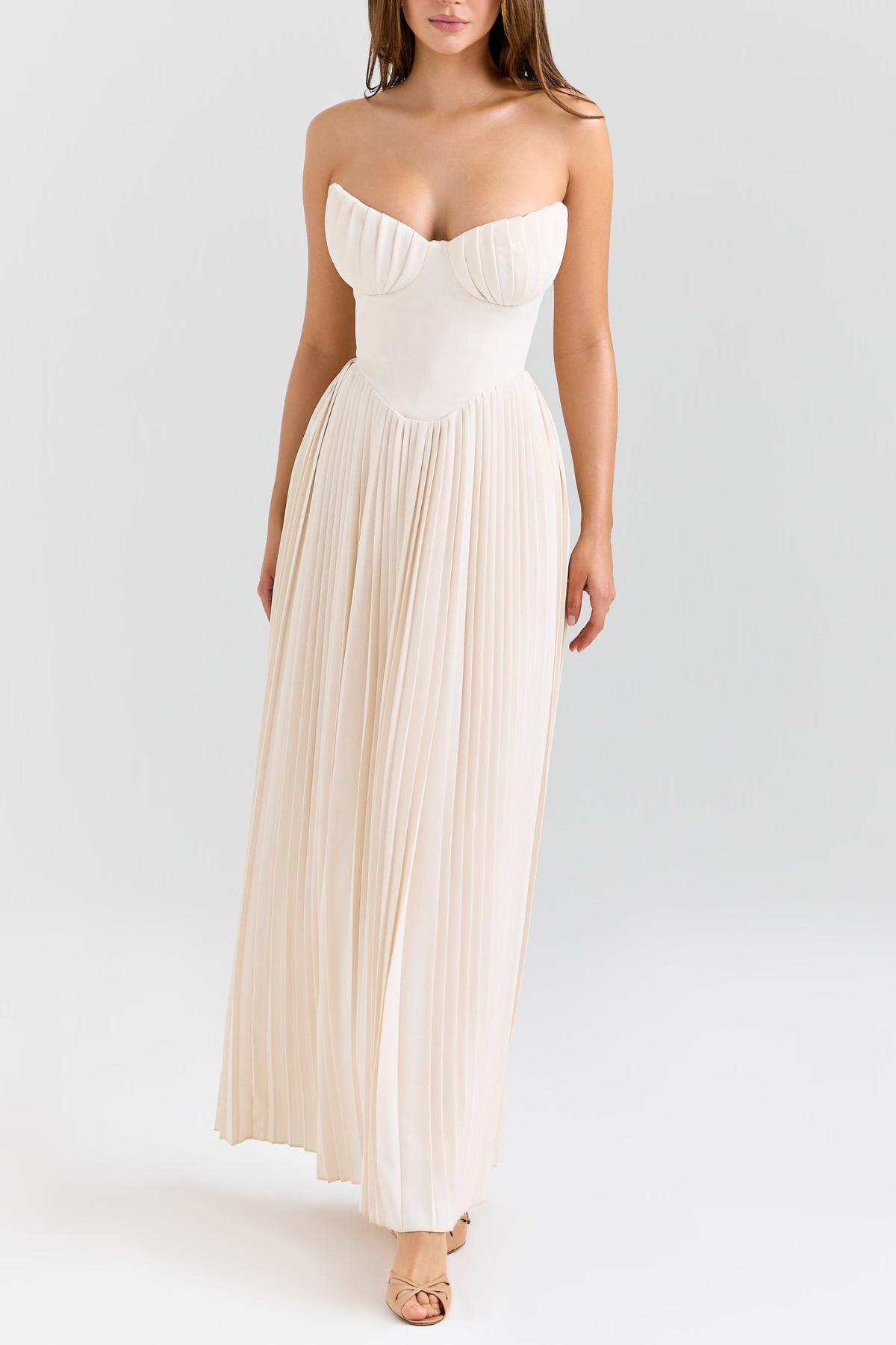 Jaslynn Strapless Pleated Maxi Dress - White