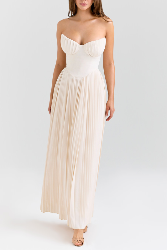 Jaslynn Strapless Pleated Maxi Dress - White