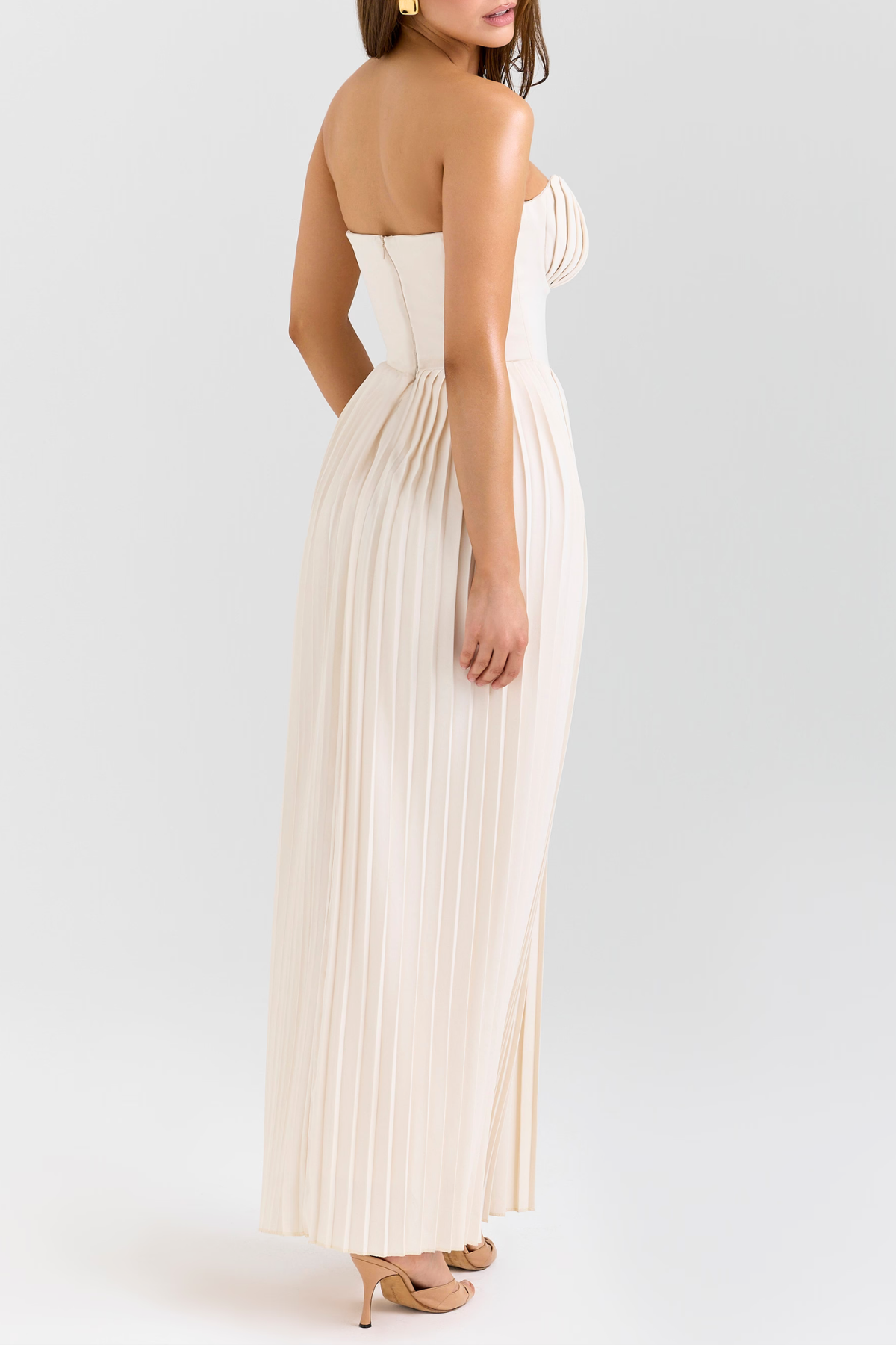 Jaslynn Strapless Pleated Maxi Dress - White