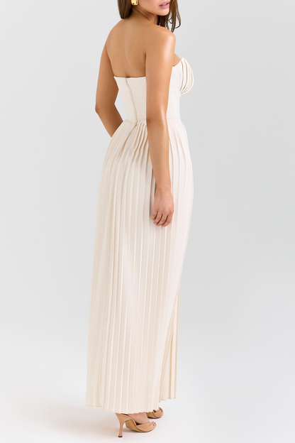 Jaslynn Strapless Pleated Maxi Dress - White