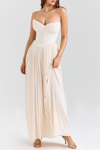 Jaslynn Strapless Pleated Maxi Dress - White