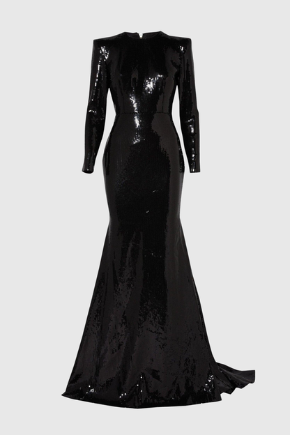 Jehua Sequin Mermaid Split Maxi Dress - Black